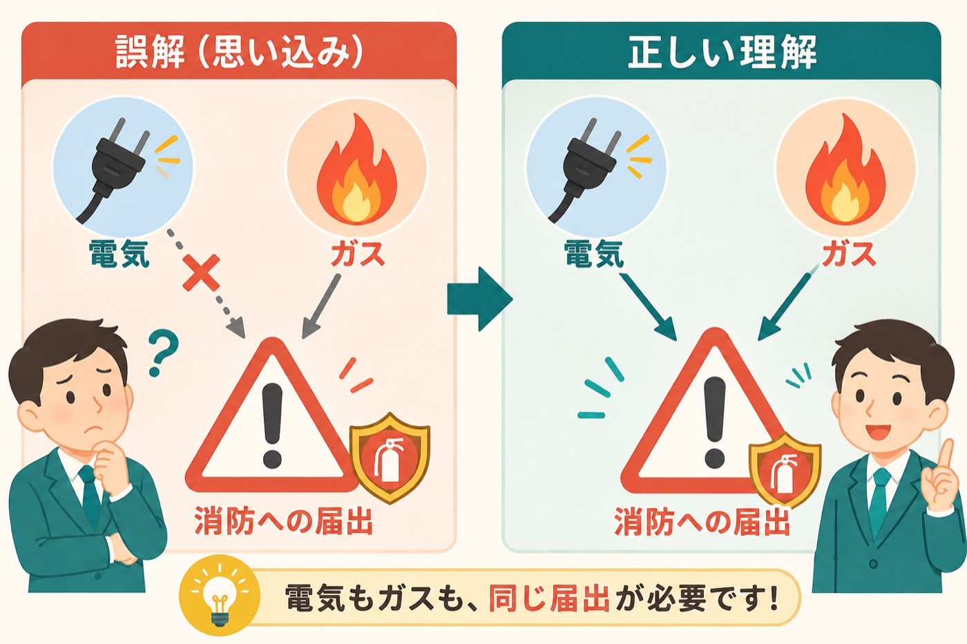 電気式でも消防の設置届出の対象になりうることを示す図