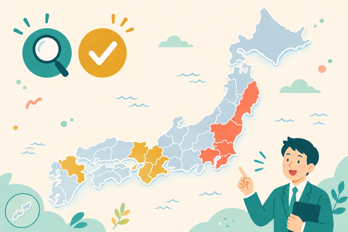 日本地図を確認状況の温度差で塗り分けたイメージ図